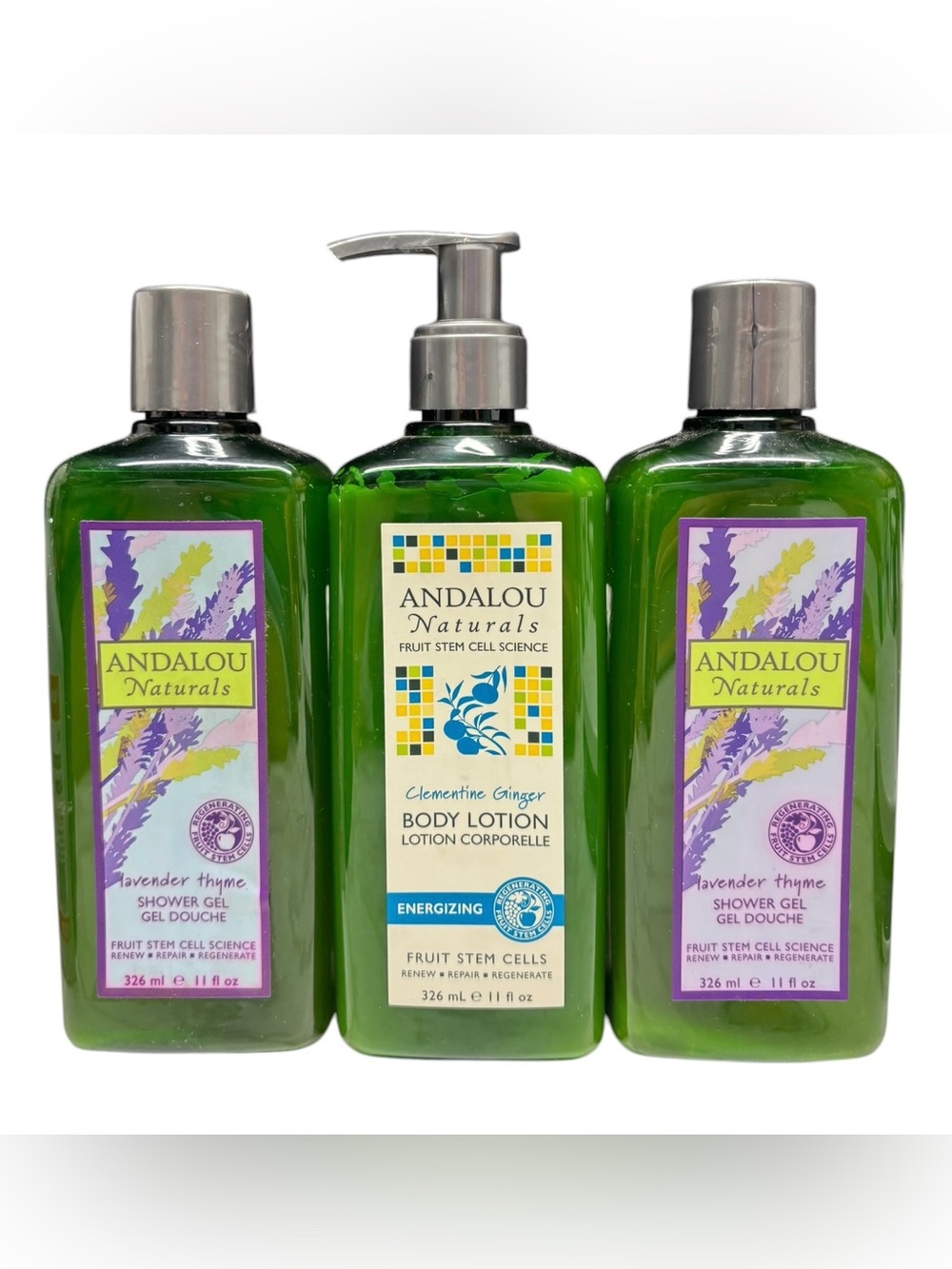 2 Andalou Naturals Shower Gel Lavender Thyme, & 1 Clementine Thyme Body Lotion